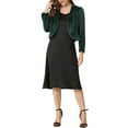 thumbnail image 2 of INSPIRE CHIC Cropped Open Front Jacket for Women's Faux Fur Long Sleeve Bolero Winter Coat XL Dark Green, 2 of 6