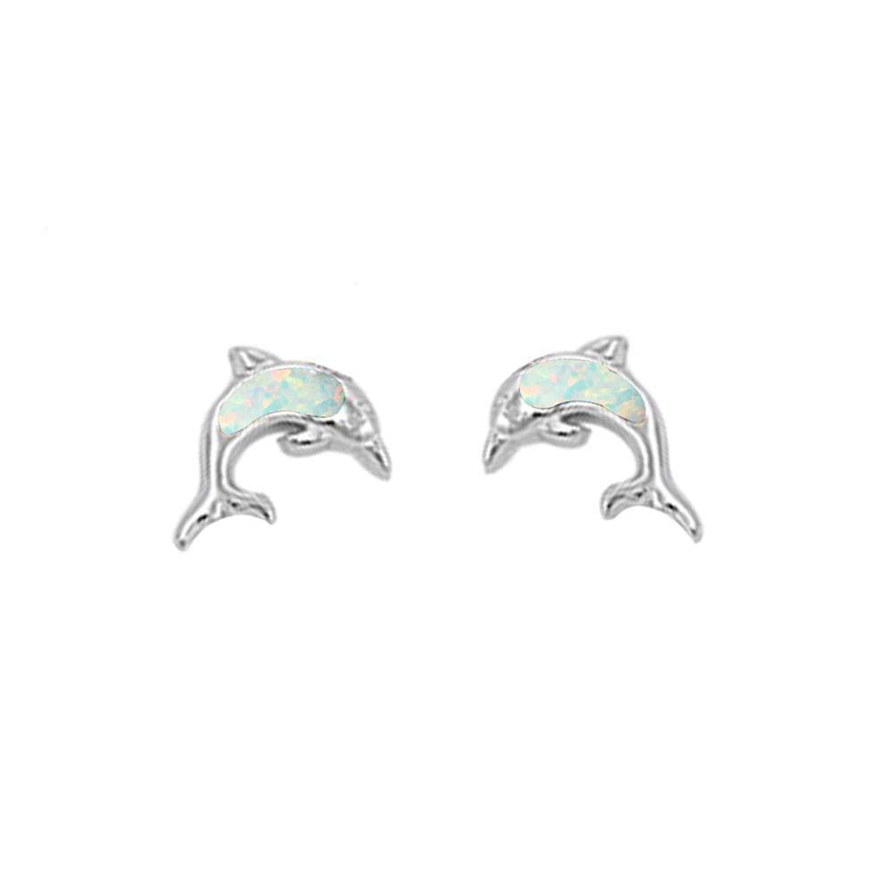White Simulated Opal Dolphin Stud Earrings Sterling Silver - Walmart.com