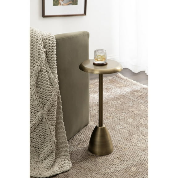 Kate and Laurel Morizet Modern Round Drink Table, 10 x 10 x 22, Antique Brass, Transitional Metal Martini Table with Pedestal Design for Use as Small Indoor Plant Stand or Living Room Accent