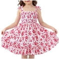 thumbnail image 3 of Afuyipoi Summer Dress for Girls（For 2-8）, Drawstring Bow Floral Print Ruffle Hem A-Line Dress For Girls Red 7-8 Years, 3 of 6
