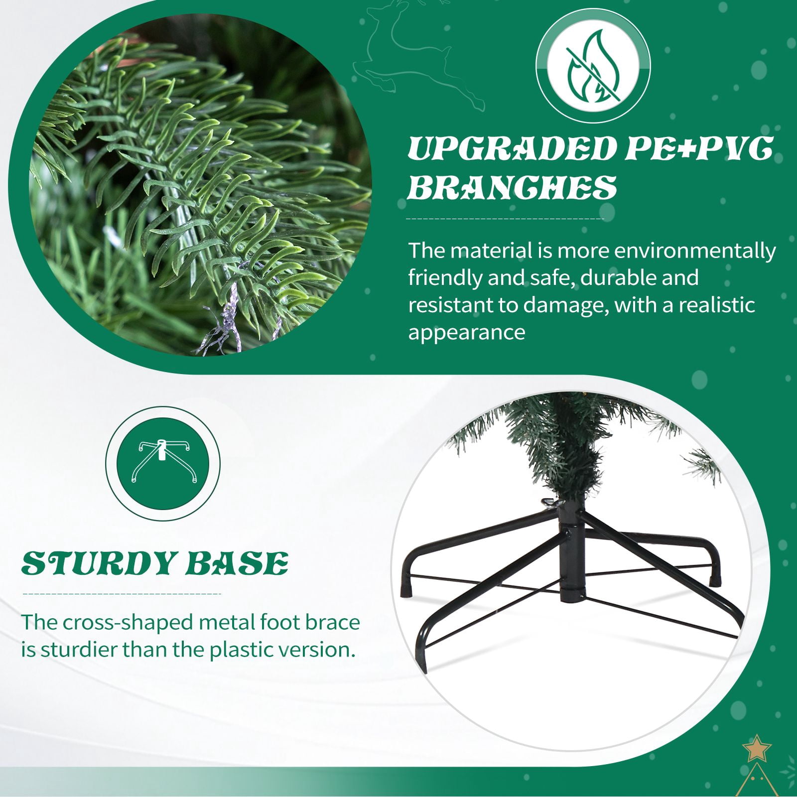 7.5 FT Artificial Christmas Tree with DIY 400 Warm White LED Lights, Hinged Xmas Pine Tree with Tree Skirt and Holiday Ornaments for Holiday Party Office Home, Green Tree & Golden Decor