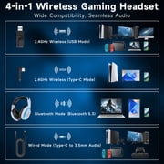 Ecomoment Wireless Gaming Headset for PS5, PC,Switch,Mac with Bluetooth 5.4, 2.4GHz USB PS5 Headset with Mic,Gaming Headphones with RGB Light, 70H Battery Life,White&blue/