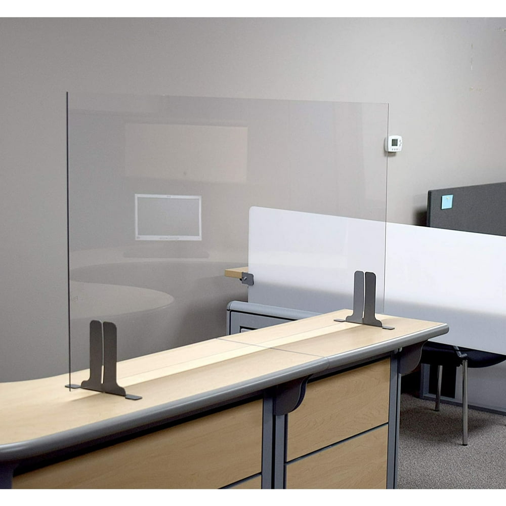 Offex Freestanding Commercial Grade Antimicrobial Desk, Table, Counter Top Partition Clear