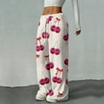 thumbnail image 6 of Hearthz Plush Pajama Pants Women Bow Fluffy Fuzzy Fleece Elastic Waist Wide Leg Lounge Pants with Pockets Fall Winter Warm Pj Bottoms for Women, 6 of 6