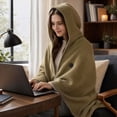 thumbnail image 5 of USB Heated Hoodie Blanket, Wearable Electric Heating Wrap with Attached Hood, Portable Fast Heating 15 Seconds Plush Throw for Office Home, Machine Washable USB Blanket Green, 5 of 7