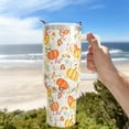 thumbnail image 2 of 40 oz Fall Tumblers with Handle and Straw, Pumpkin 40oz Stainless Steel Vacuum Insulated Travel Coffee Mug Cup Water Bottle, Thanksgiving Autumn Decor Stuff Accessories Gifts for Women, 2 of 6