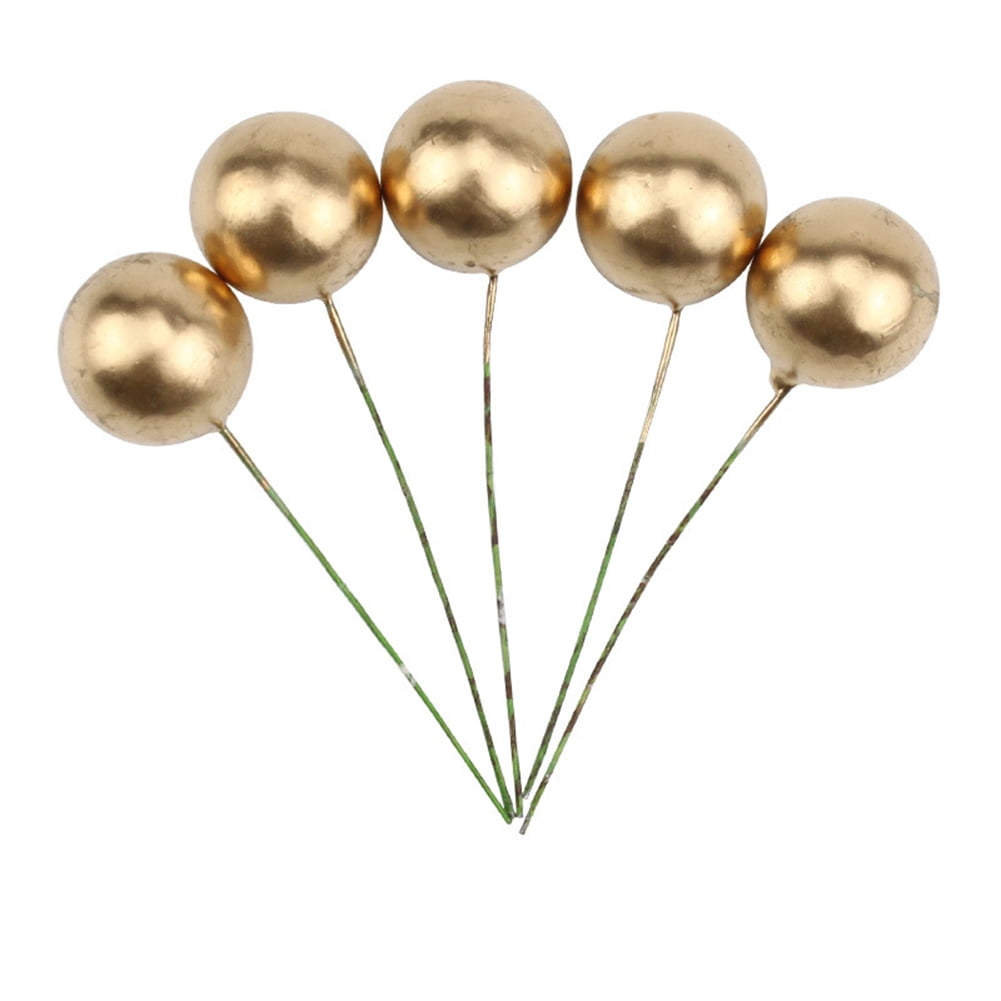 Yesfashion 5pcs Gold Ball Silver Ball Cake Topper Happy Birthday Party