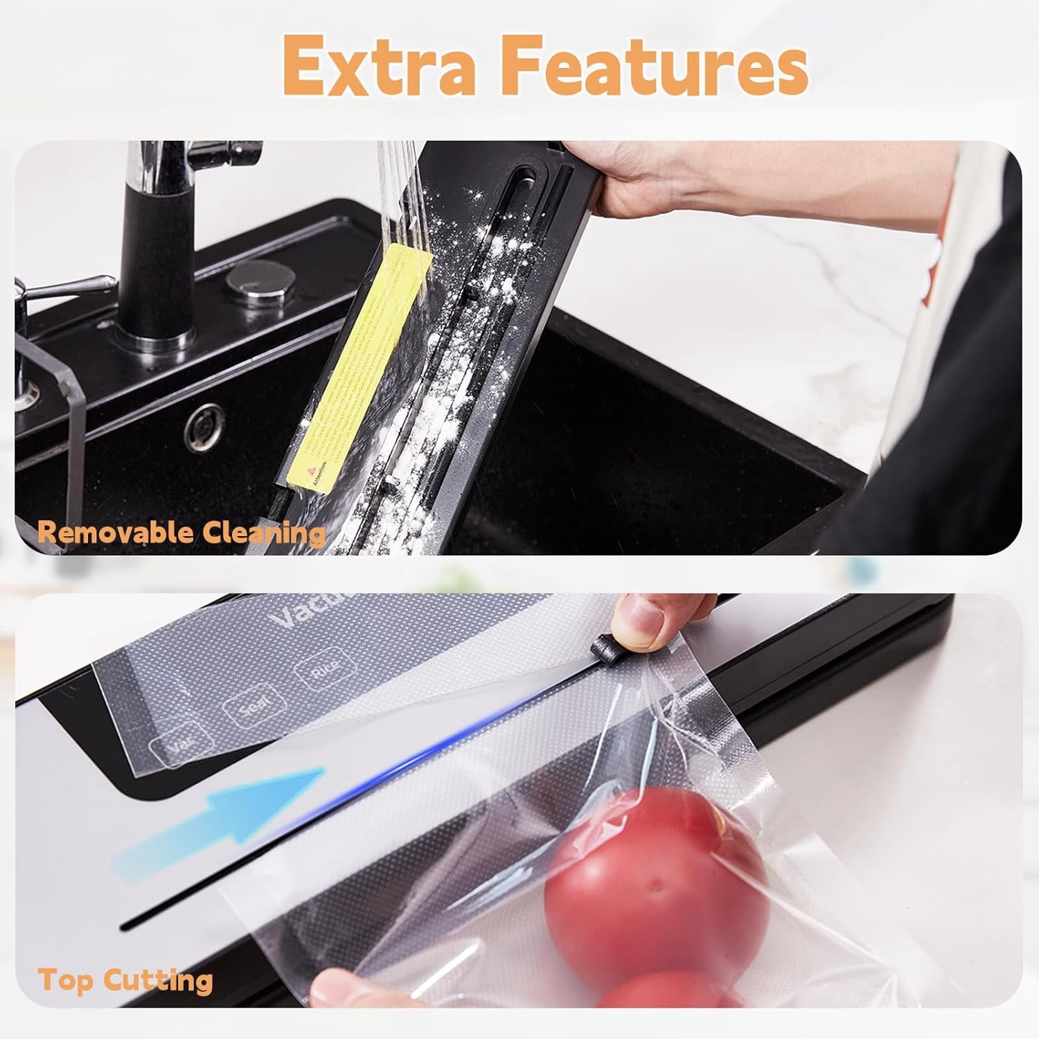 Food Vacuum Sealer Machine, 8-in-1 Multifunction, 10s Fast Sealing for Dry & Moist Food, Compact Design with Built-in Cutter & 10 Vacuum Bags,White