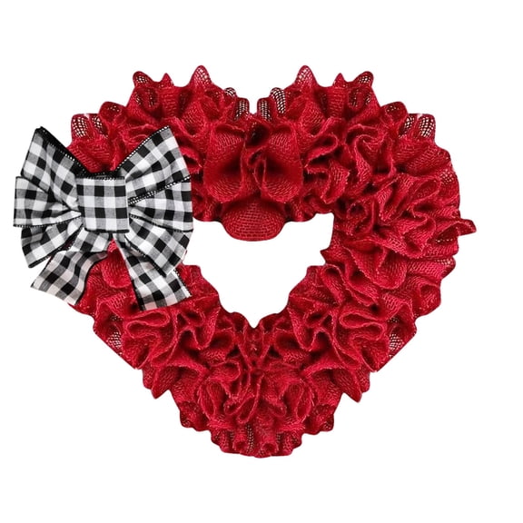 PPKVUFD Valentines Day Wreath for Front Door, Valentines Day Heart Shaped Wreath with Buffalo Plaid Bows, Handmade Farmhouse Wall Decorations Valentine's Day Decor Party Supplies