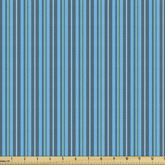 Modern Fabric by the Yard, Geometrical Theme Abstract Concept Along Retro Stripes Shapes in Bluish Colors, Decorative Upholstery Fabric for Sofas and Home Accents, Sky Blue by Ambesonne
