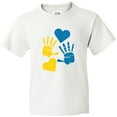 thumbnail image 3 of Inktastic Down Syndrome Awareness with Handprints and Hearts Blue and Yellow Youth T-Shirt, 3 of 5