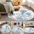 thumbnail image 5 of Round Rugs 5Ft, Coastal Jellyfish Round Area Rug Washable Indoor Throw Carpet, Summer Beach Nautical Ocean Coral Seahorse Soft Non Slip Circle Rug for Cabinet Bathroom Home Decor Aesthetic, 5 of 8