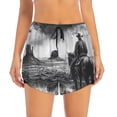 thumbnail image 2 of Cauagu 60s Black White Western Cowboy Print Women's 2 in 1 Running Shorts Athletic Workout Gym Yoga Shorts Running Shorts for Women-Large, 2 of 7