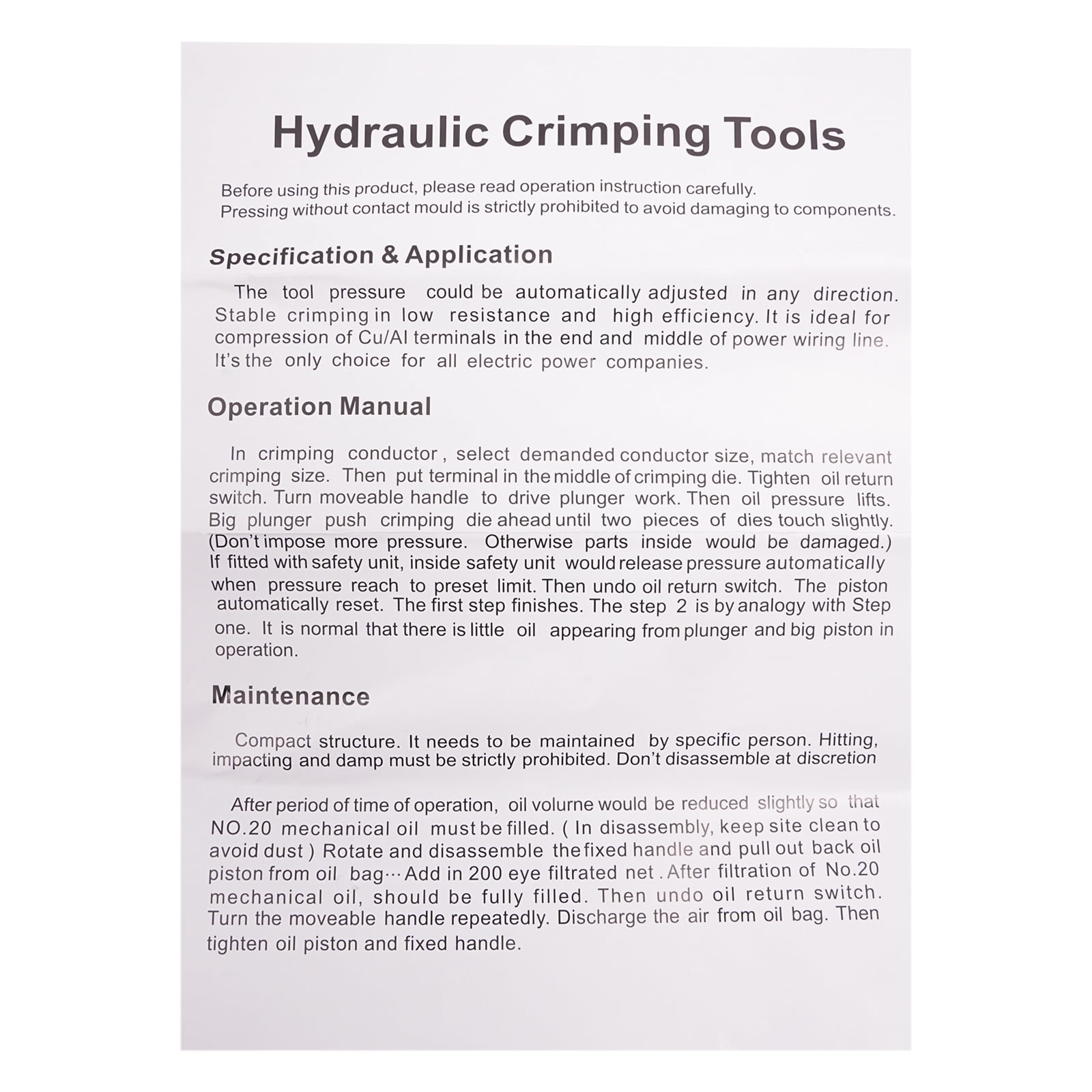Hydraulic Crimping Tool with 6.3T Pressure for Efficient Copper and Aluminum Terminal Crimping, Compact Toolbox for Easy Portability and Use