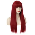 thumbnail image 3 of RightOn 28" Wine Red Wigs Straight Long Hair Wigs with Bangs Women Fashion Heat Resistant Synthetic Natural Looking Wig with Wig Cap, 3 of 6