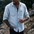 thumbnail image 4 of Men's Button Down Shirts Black Big and Tall Long Sleeve Solid Turndown Collar Casual Button Front Zipper Blouse, 4 of 5