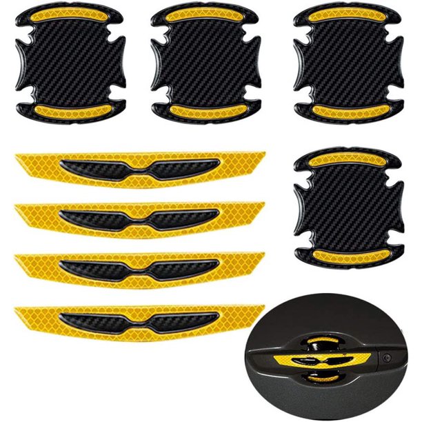 8 piezas universal 3D (amarillo)coche pintura pegatina antiarañazos manija de la puerta del coche cubierta antiarañazos película protectora exterior del coche tiras reflectantes de seguridad