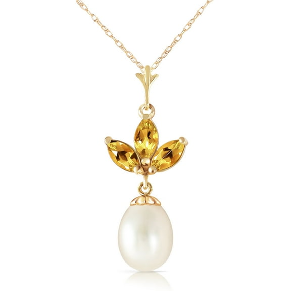 Galaxy Gold 14K Yellow Gold Citrine and Pearl Pendant Necklace - November Birthstone - Warmth & Prosperity - 16" to 24" - Fine Jewelry for Women