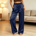 thumbnail image 4 of Karymi Jean Shorts Satin High Waist Wide Leg Pants, Elastic Waist Lounge Trousers with Side Pockets, Solid Casual Sleepwear & Loungewear Pants Capri Pants for Women, 4 of 9