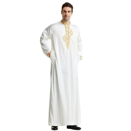 

vbnergoie Men s Arab Middle Embroidered Stand Collar Robe Nightgowns Hijab Dress for Women