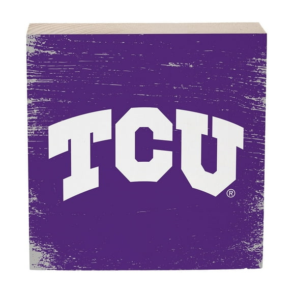 TCU Horned Frogs 6" Square Fan Chant Wood Block Shelf Sign