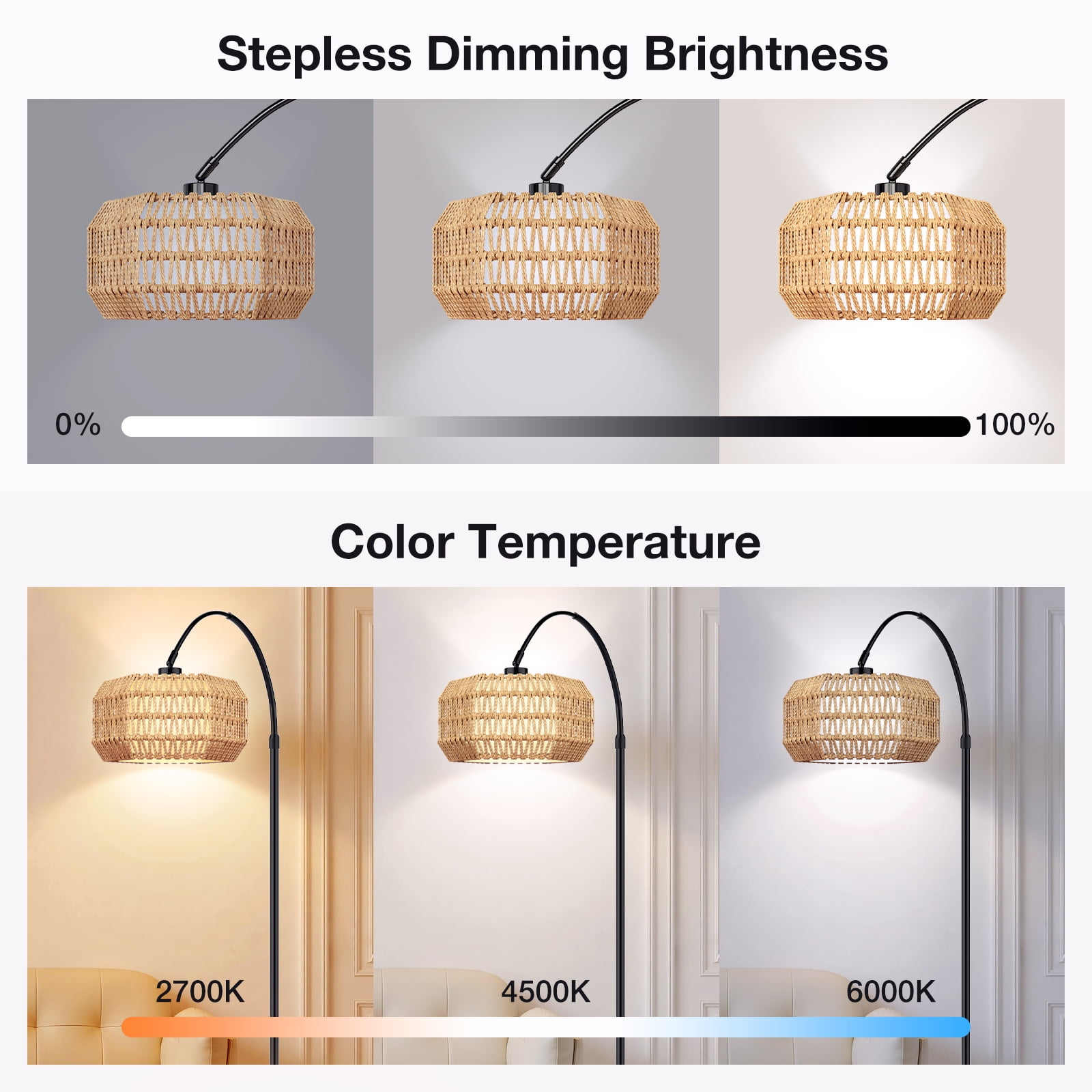 BLITZWILL Arc Floor Lamp 71‘’ Height Adjustable, with Remote Control &Smart APP Standing Lamps, RGB Bulb,Dimmable, for Living Room Bedroom Office Corner