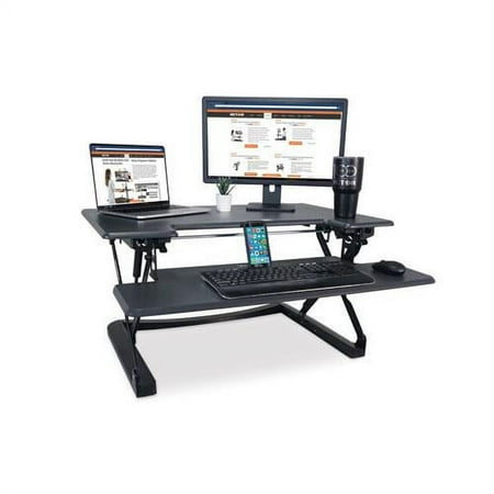 Victor - Adjustable Standing Desk Convertor with Keyboard Tray - Charcoal Gray And Black