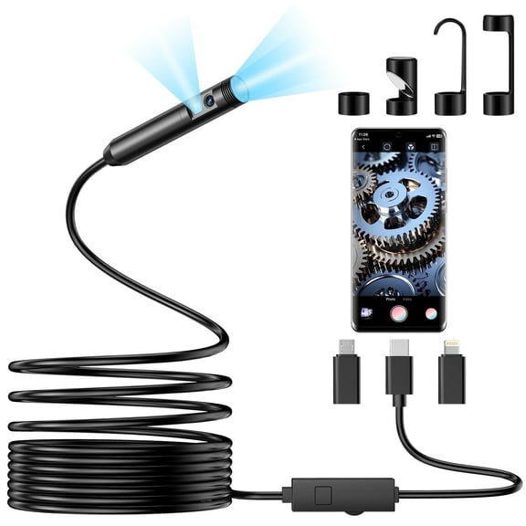 OneAmg Borescope with Light, 1920P HD Double Lens, 8 1 LED, IP67 Waterproof, 16.4 ft/5m -Compatible with Android & iOS