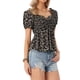thumbnail image 4 of INSPIRAR CHIC Blusa de Peplum para Mujeres de Manga Corta con Escote Corazón y Pliegues Floral Negra S, 4 of 6