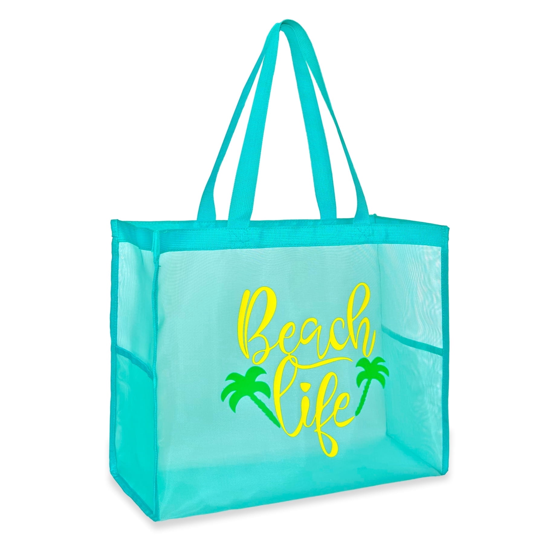 Large Capacity Fine Mesh Beach Tote Bag with Funny pattern, Sand Proof Nylon Handbag Side Pockets For Pool Seaside Travel Swimming