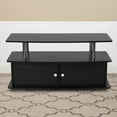 thumbnail image 1 of Emma + Oliver Black TV Stand with Shelves, Cabinet and Stainless Steel Tubing, 1 of 8