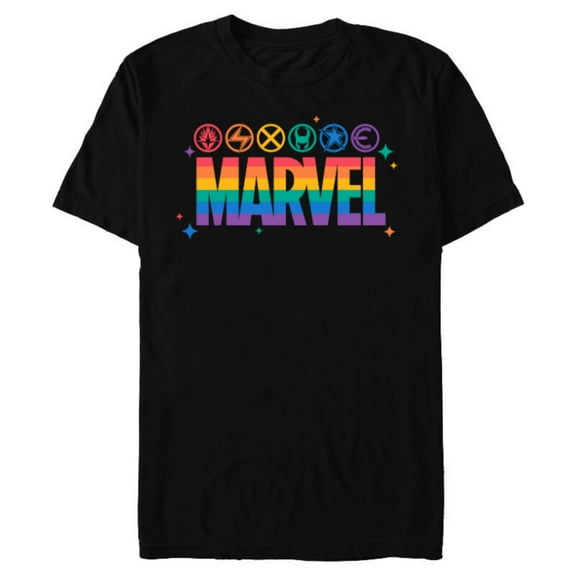Marvel Pride Rainbow Logo Proud Heroes Symbols - Short Sleeve Blended T-Shirt for Adults - Customized-Black