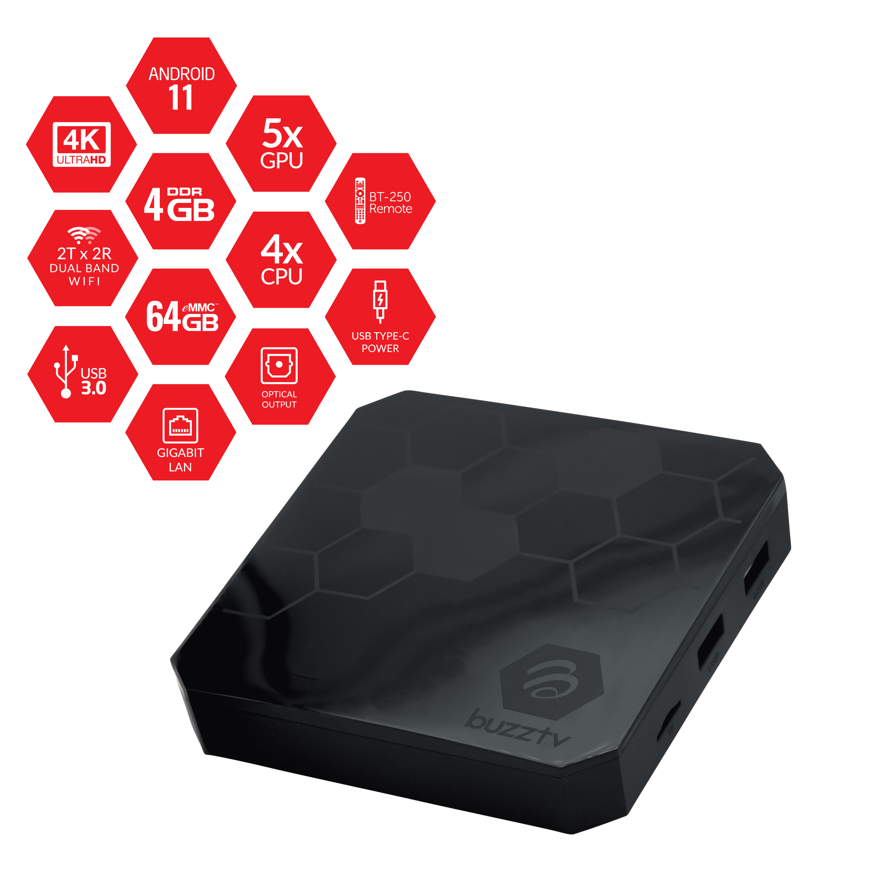 BuzzTV Classic Android 11 64GB Storage 4GB Ram BT-250