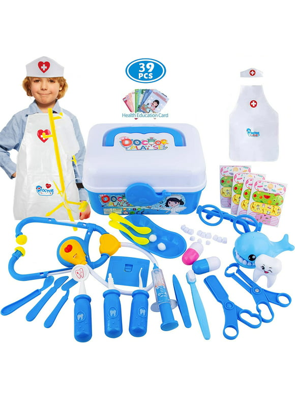 NimJoy Kids Toy Doctor Kit for Boys 3-6 Years Girls, 39PCS Blue Durable Braces & Toy Stethoscope Medical Kit Preschool Pretend Dentist Play Set Gift to Toddler