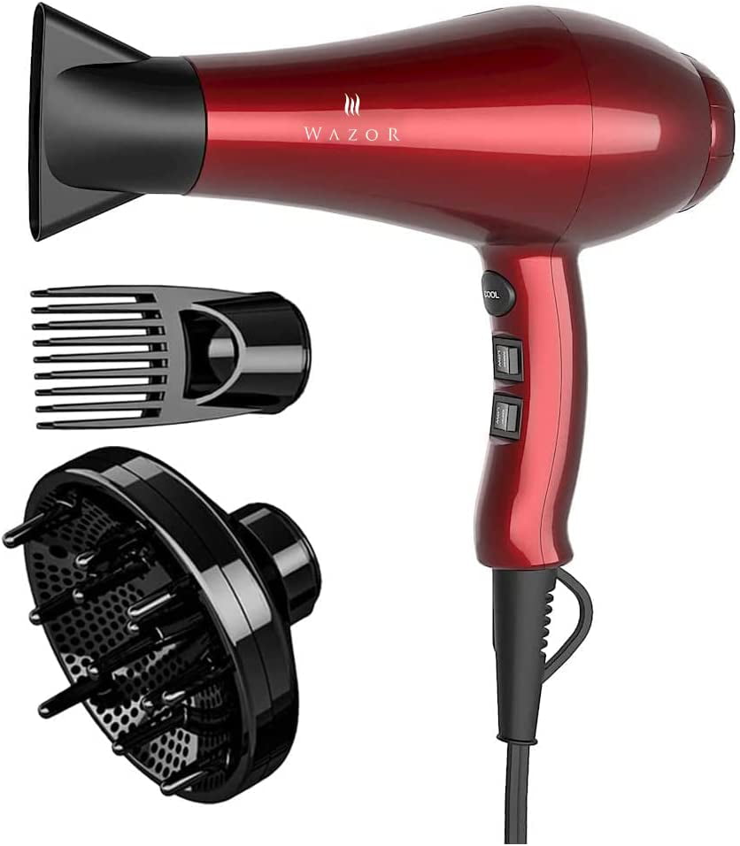 Hair Dryer Lightweight with Far Infrared Ionic Technology 1875W Powerful Blow  Dryer Ceramic Coating Hair Blow Dryer with Concentrator, Classic Red -  