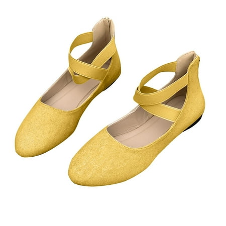 

Xfvqtps Ladys Single Shoes Suede Surface Elastic Ankle Strap Soft Sole Pointy Toe Flats Bottom Ballet Rear Ankle Zipper Shoes New Large Size Shallow Mouth Elastic Flat Shoes Yellow