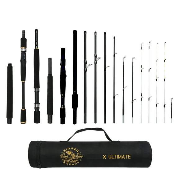 Rigged and Ready X Ultimate 25-in-1 Spin-Baitcast-Fly Travel Fishing Rod. 25  Combinations. Compact Spin-Cast-Fly Fish Pole Packrod
