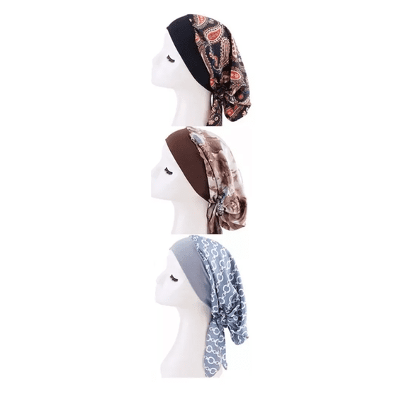 3pzs Turbante Gorros Chifón Dama Oncológico Quimio Alopecia Cafe