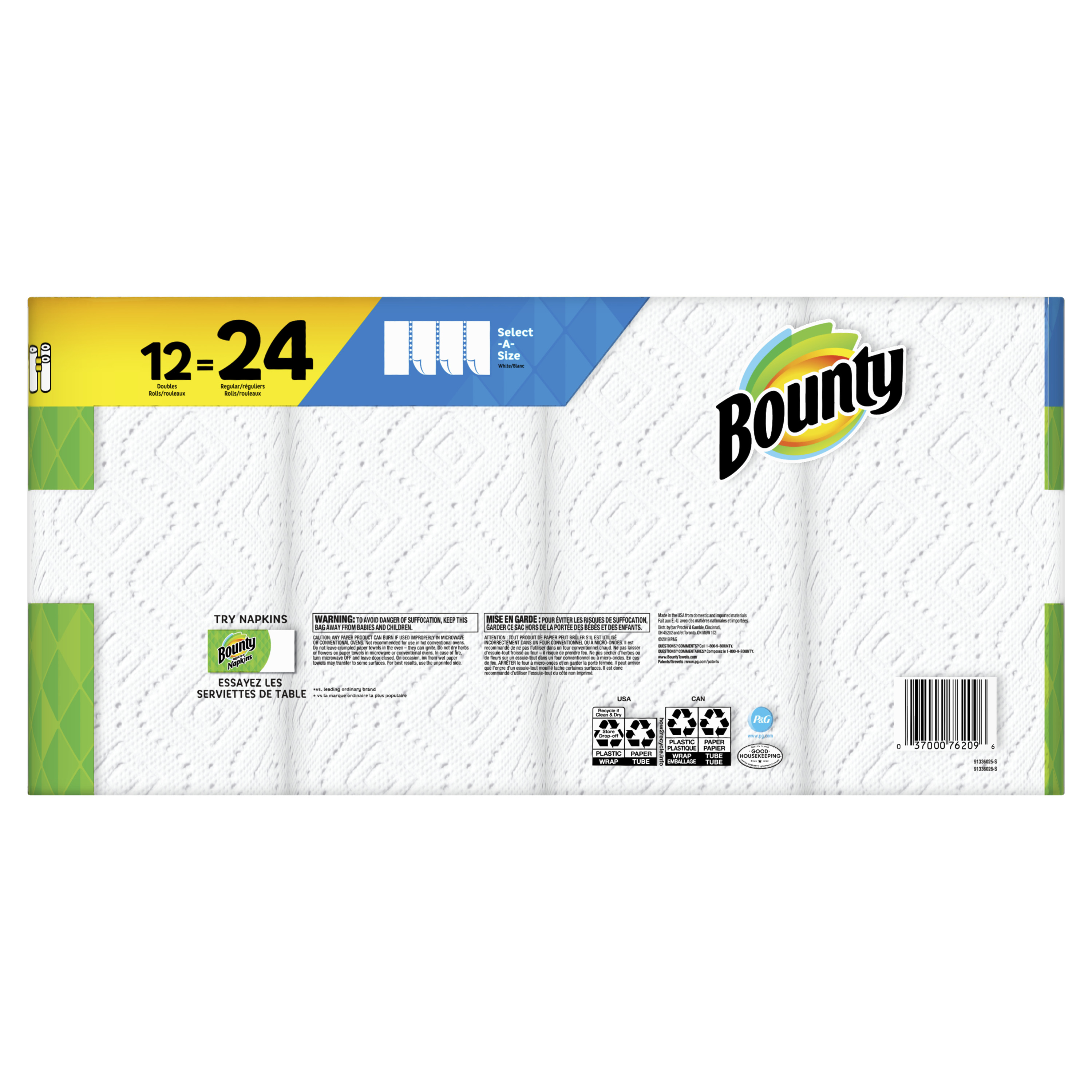 Bounty Select-A-Size Paper Towels, White, 12 Double Rolls