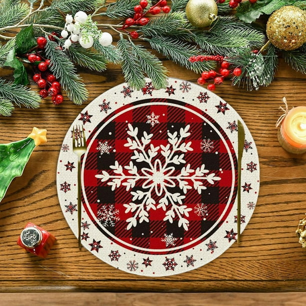 Manteles redondos con temática navideña, manteles de lino sintético aislante con estampados vivos, manteles decorativos para cenas navideñas y reuniones festivas, multicolor, 35,5 cm