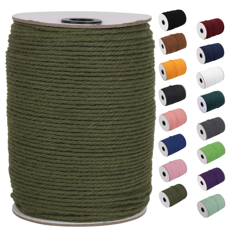 XKDOUS Olive Green 4mm x 150yards Macrame Cord, Colored Macrame Rope,  Cotton Rope Macrame Yarn, Colorful Cotton Craft Cord for Wall Hanging,  Plant Hangers, Crafts 