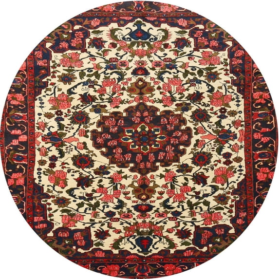 Ahgly Company Machine Washable Indoor Round Traditional Saffron Red Area Rugs, 4' Round