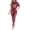 Wine, variant on Women's Faux Leather Jumpsuit, Short Sleeve Draped Neck Romper, Tie Waist Skinny Pants Bodysuit, Elegant Night Out Clubwear One Piece Outfit Wine L