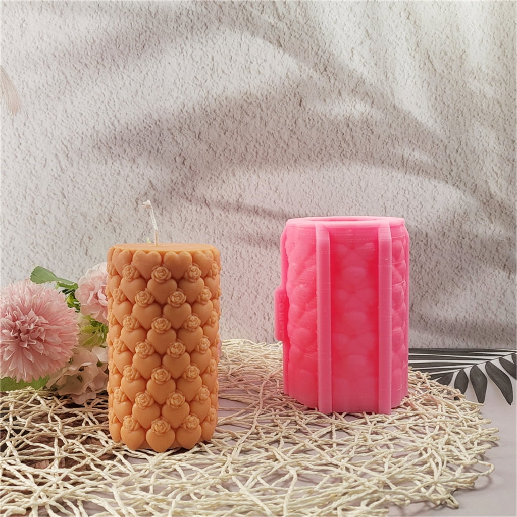Heart Rose Pattern Silicone Candle Molds for Epoxy Resin Candle Making Cylinder Silicone Candle Molds Soap Making Molds
