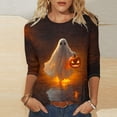 thumbnail image 4 of Chiccall Halloween Print 3/4 Sleeve Plus Size Top for Women Crew Neck Loose Casual Tunic Blouse Fall Fashion Graphic T-Shirt, 4 of 6