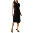 thumbnail image 2 of INSPIRE CHIC Women's Notch Lapel Wrap Neck Dress Sleeveless Slit Front Ruched Pencil Dresses 2XL Black, 2 of 5