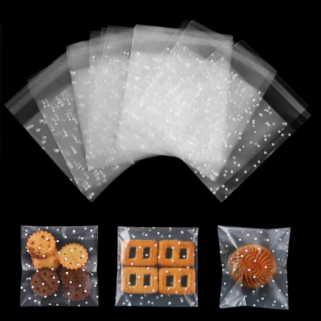 200 Piezas (10 × 10 cm)Bolsas de Celofán Bolsas de Galletas Autoadhesivas Transparentes Bolsas de Plástico para Dulces para Panadería, Galletas, Dulces, Bizcochos, Joyas, Jabón, Tarjetas y Postres