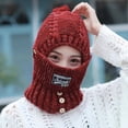 thumbnail image 1 of Gorro de ciclismo femenino con protección auditiva, gorro de lana con forro polar, gorro de punto, bufanda integrada para mujer, de invierno engrosado con máscara desmontable., 1 of 5