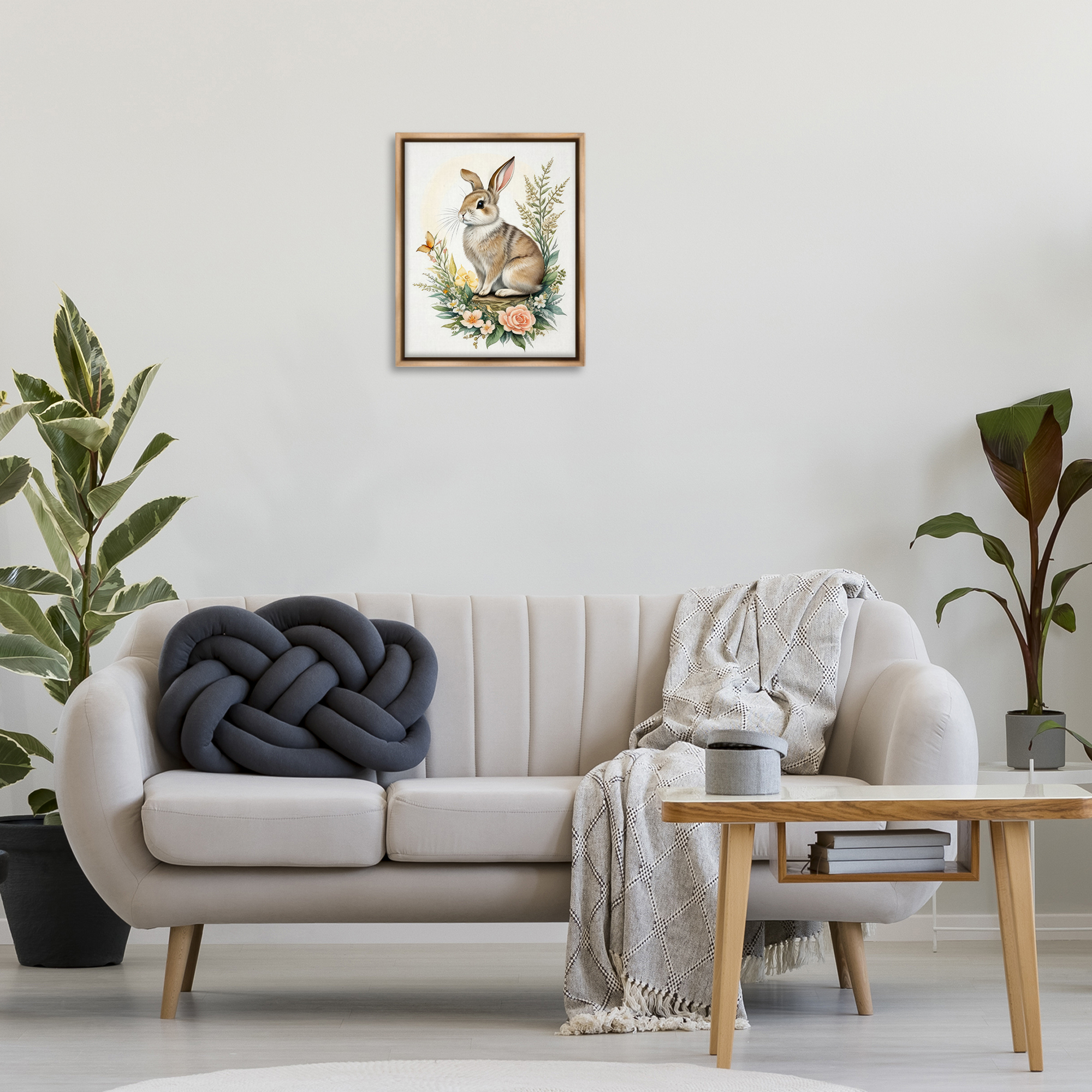 Stupell Industries Rabbit Among Flowers Animals & Insects Painting Brown Floater Framed Canvas Art Print Wall Art, 17 x 21