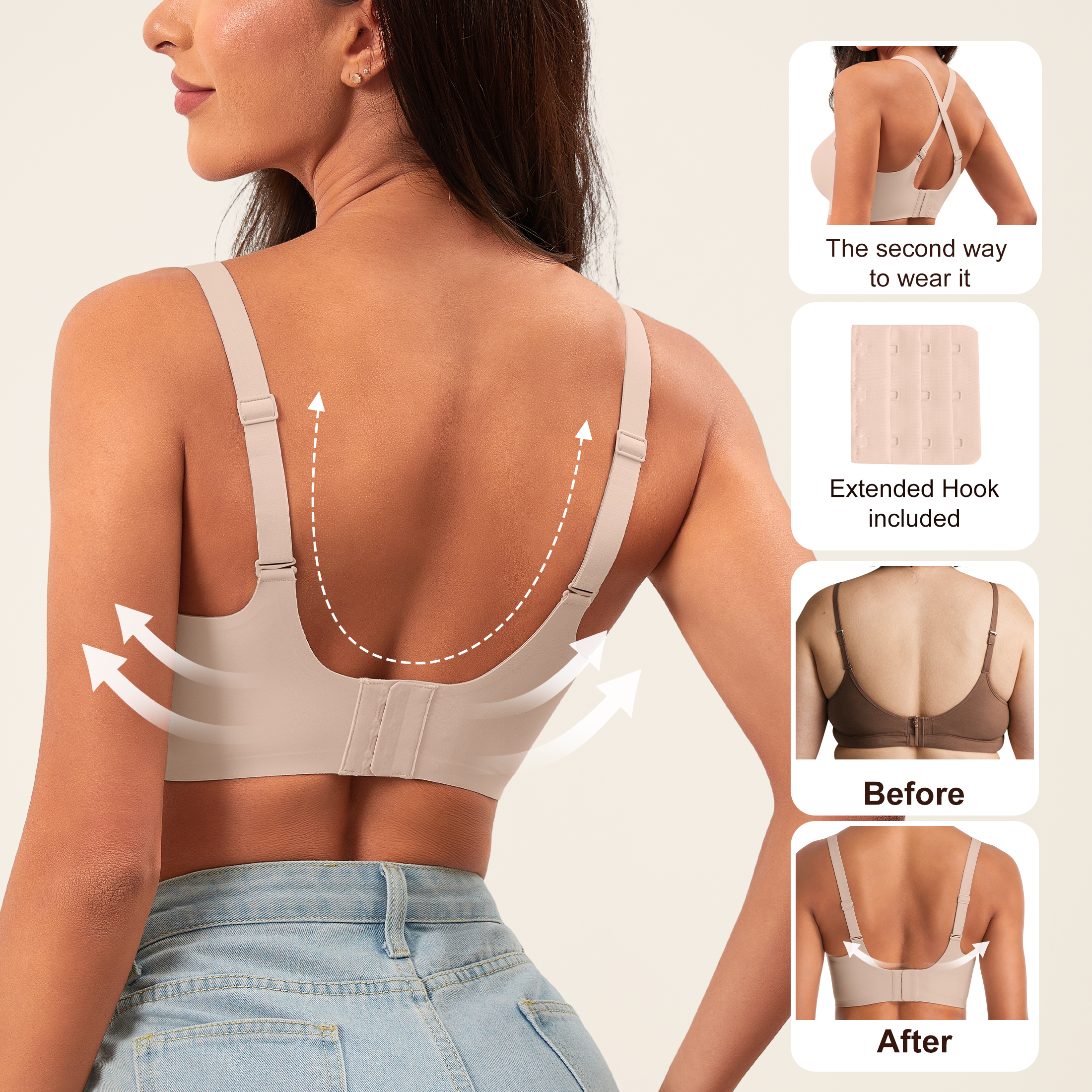 Qylux Wireless Bras for Women No Underwire Push Up Bras Seamless Full Coverage Comfort Lift Support Soft Everyday bra,Oatmilk